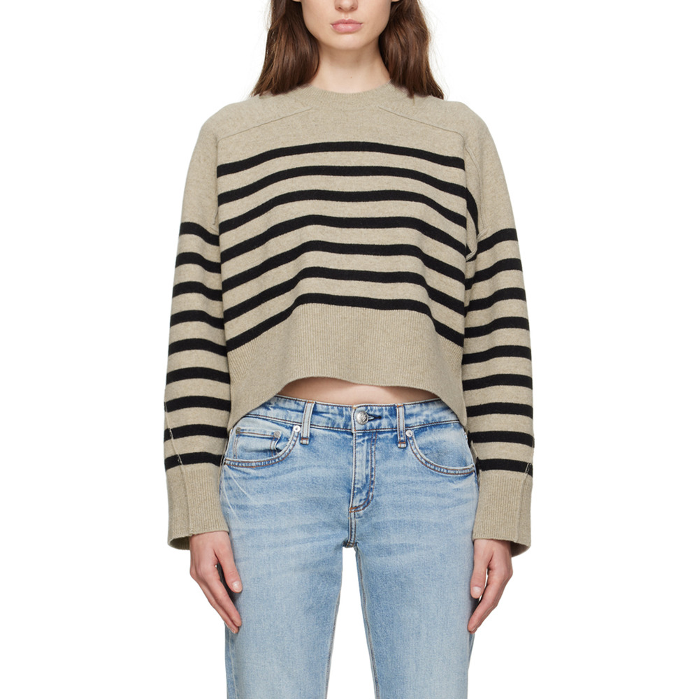 Rag & Bone Striped Beige Bridget Crewneck Sweater Size S - Picture 1 of 5